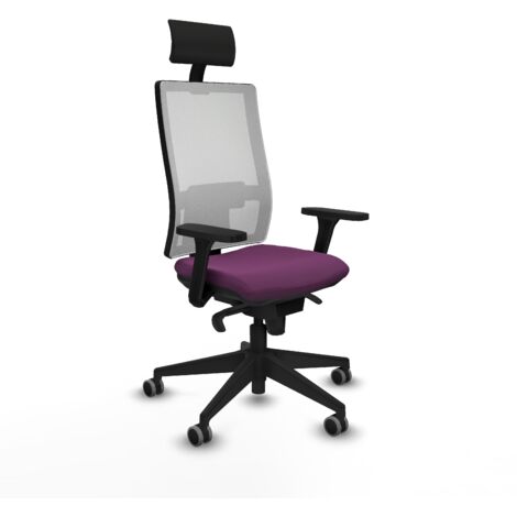 Horna sincro malla blanca similpiel morado brazos 3D base piramidal cabecero fijo ruedas 65mm engomadas