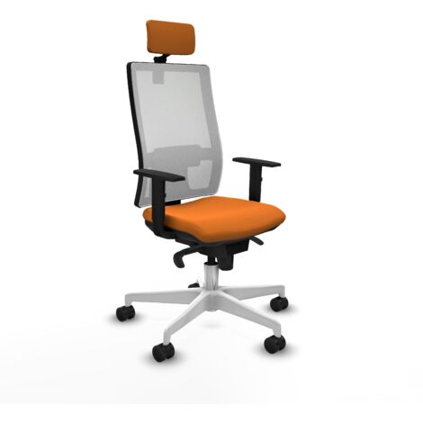 Horna sincro malla blanca similpiel naranja brazos 1D base blanca cabecero 2D ruedas 65mm nailon