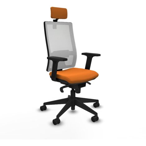 Horna sincro malla blanca similpiel naranja brazos 2D base piramidal cabecero 2D ruedas 65mm nailon