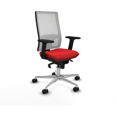 Horna sincro malla blanca similpiel rojo brazos 2D base aluminio  ruedas 65mm nailon