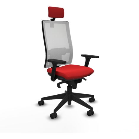 Horna sincro malla blanca similpiel rojo brazos 3D base piramidal cabecero 2D ruedas 65mm nailon