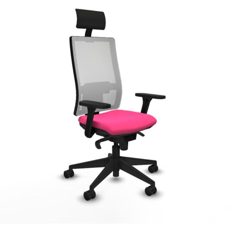 Horna sincro malla blanca similpiel rosa brazos 3D base piramidal cabecero fijo ruedas 65mm nailon