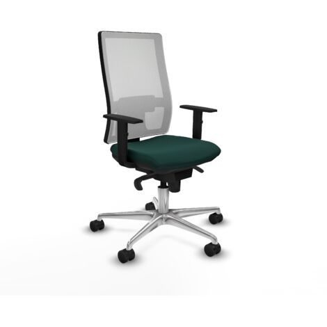 Horna sincro malla blanca similpiel verde botella brazos 1D base aluminio  ruedas 65mm nailon