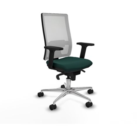Horna sincro malla blanca similpiel verde botella brazos 2D base aluminio  ruedas 65mm nailon