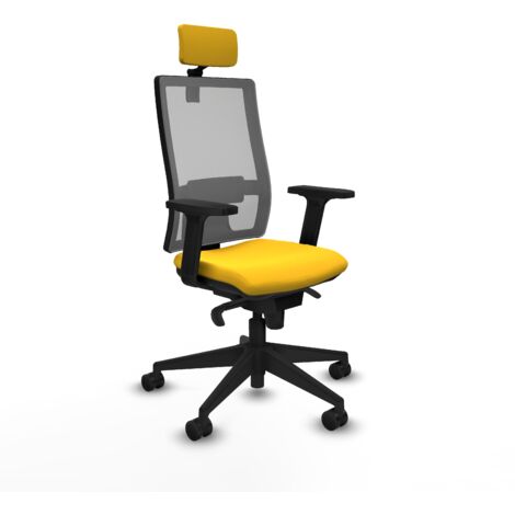 Horna sincro malla gris similpiel amarillo brazos 2D base piramidal cabecero 2D ruedas 65mm nailon