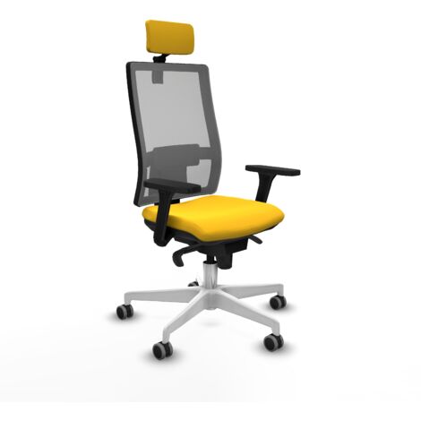 Horna sincro malla gris similpiel amarillo brazos 3D base blanca cabecero 2D ruedas 65mm engomadas