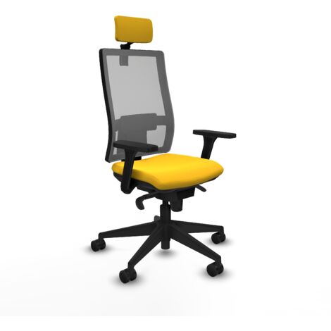 Horna sincro malla gris similpiel amarillo brazos 3D base piramidal cabecero 2D ruedas 65mm nailon