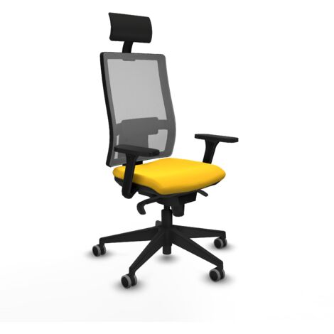Horna sincro malla gris similpiel amarillo brazos 3D base piramidal cabecero fijo ruedas 65mm engomadas