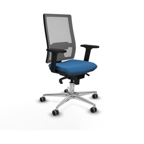 Horna sincro malla gris similpiel azul claro brazos 2D base aluminio  ruedas 65mm engomadas