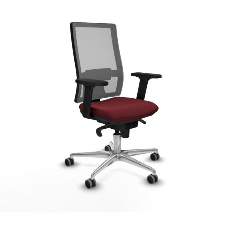 Horna sincro malla gris similpiel granate brazos 2D base aluminio  ruedas 65mm engomadas