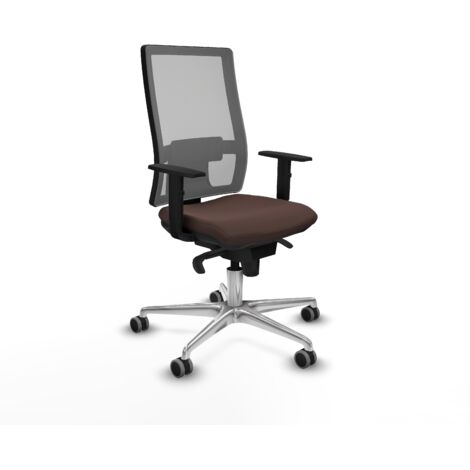 Horna sincro malla gris similpiel marrón oscuro brazos 1D base aluminio  ruedas 65mm engomadas
