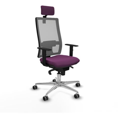 Horna sincro malla gris similpiel morado brazos 1D base aluminio cabecero 2D ruedas 65mm engomadas