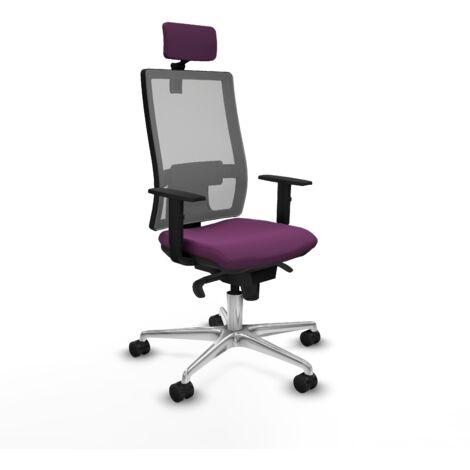 Horna sincro malla gris similpiel morado brazos 1D base aluminio cabecero 2D ruedas 65mm nailon