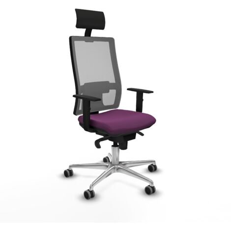 Horna sincro malla gris similpiel morado brazos 1D base aluminio cabecero fijo ruedas 65mm engomadas