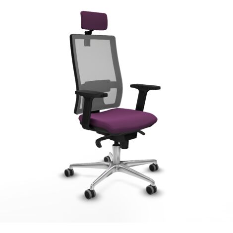 Horna sincro malla gris similpiel morado brazos 2D base aluminio cabecero 2D ruedas 65mm engomadas