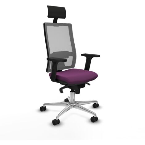 Horna sincro malla gris similpiel morado brazos 2D base aluminio cabecero fijo ruedas 65mm nailon