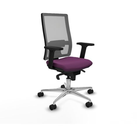 Horna sincro malla gris similpiel morado brazos 2D base aluminio  ruedas 65mm nailon