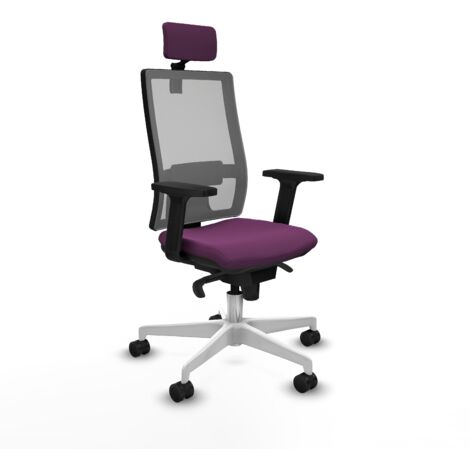 Horna sincro malla gris similpiel morado brazos 2D base blanca cabecero 2D ruedas 65mm nailon
