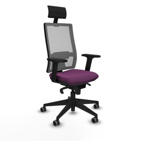 Horna sincro malla gris similpiel morado brazos 2D base piramidal cabecero fijo ruedas 65mm engomadas