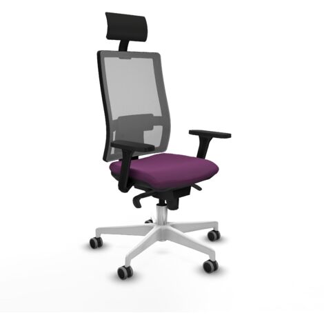 Horna sincro malla gris similpiel morado brazos 3D base blanca cabecero fijo ruedas 65mm engomadas