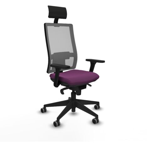 Horna sincro malla gris similpiel morado brazos 3D base piramidal cabecero fijo ruedas 65mm engomadas
