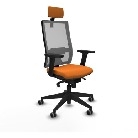 Horna sincro malla gris similpiel naranja brazos 2D base piramidal cabecero 2D ruedas 65mm engomadas