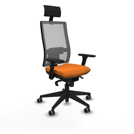Horna sincro malla gris similpiel naranja brazos 3D base piramidal cabecero fijo ruedas 65mm engomadas
