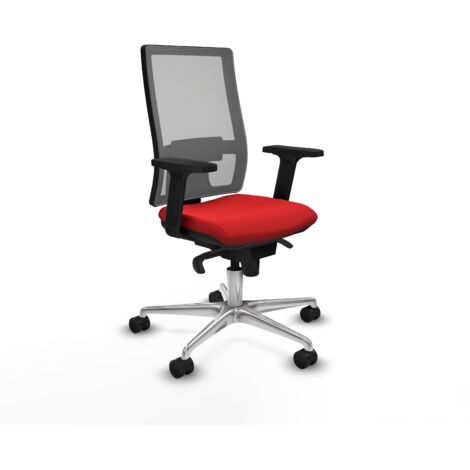 Horna sincro malla gris similpiel rojo brazos 2D base aluminio  ruedas 65mm nailon