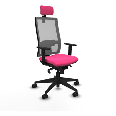 Horna sincro malla gris similpiel rosa brazos 1D base piramidal cabecero 2D ruedas 65mm nailon