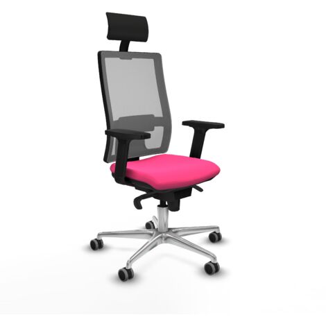 Horna sincro malla gris similpiel rosa brazos 2D base aluminio cabecero fijo ruedas 65mm engomadas