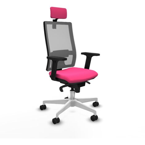 Horna sincro malla gris similpiel rosa brazos 2D base blanca cabecero 2D ruedas 65mm nailon