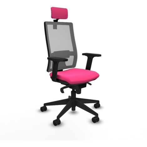 Horna sincro malla gris similpiel rosa brazos 2D base piramidal cabecero 2D ruedas 65mm nailon