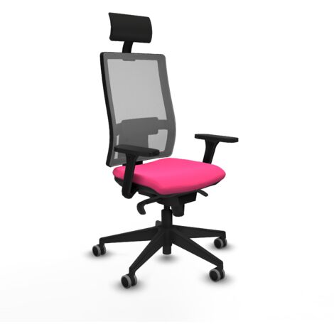 Horna sincro malla gris similpiel rosa brazos 3D base piramidal cabecero fijo ruedas 65mm engomadas