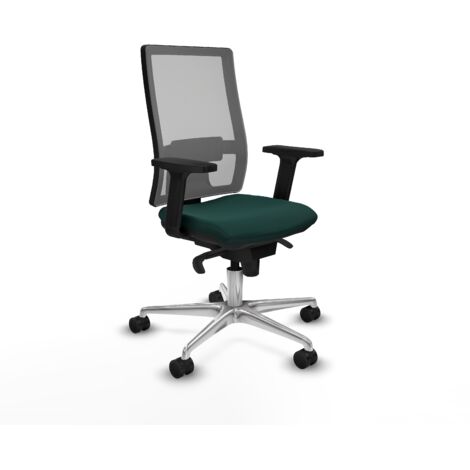 Horna sincro malla gris similpiel verde botella brazos 2D base aluminio  ruedas 65mm nailon