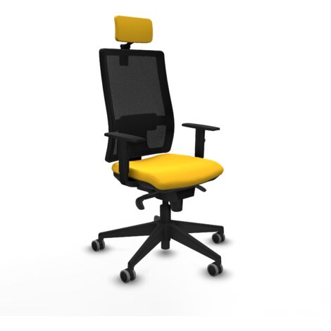 Horna sincro malla negra similpiel amarillo brazos 1D base piramidal cabecero 2D ruedas 65mm engomadas