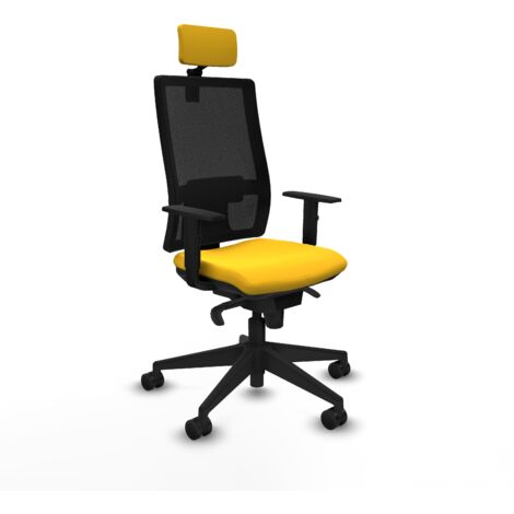 Horna sincro malla negra similpiel amarillo brazos 1D base piramidal cabecero 2D ruedas 65mm nailon