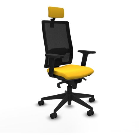 Horna sincro malla negra similpiel amarillo brazos 2D base piramidal cabecero 2D ruedas 65mm nailon
