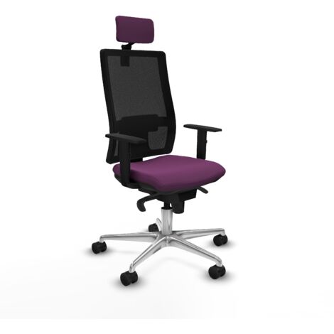 Horna sincro malla negra similpiel morado brazos 1D base aluminio cabecero 2D ruedas 65mm nailon