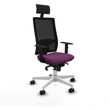 Horna sincro malla negra similpiel morado brazos 1D base blanca cabecero fijo ruedas 65mm nailon