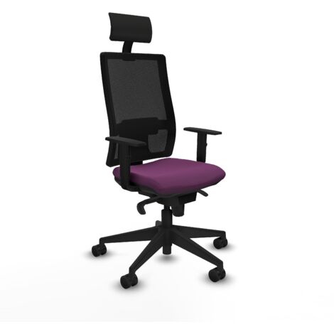 Horna sincro malla negra similpiel morado brazos 1D base piramidal cabecero fijo ruedas 65mm nailon