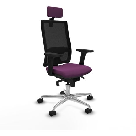 Horna sincro malla negra similpiel morado brazos 2D base aluminio cabecero 2D ruedas 65mm nailon