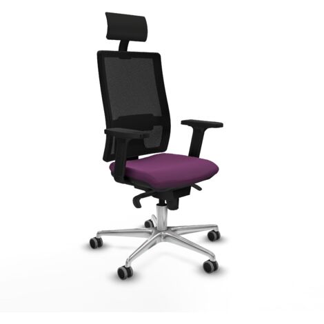 Horna sincro malla negra similpiel morado brazos 2D base aluminio cabecero fijo ruedas 65mm engomadas