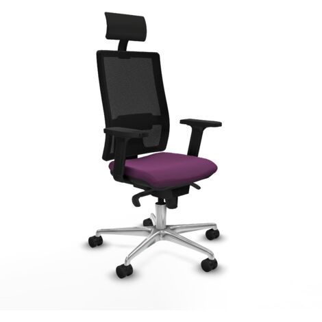 Horna sincro malla negra similpiel morado brazos 2D base aluminio cabecero fijo ruedas 65mm nailon