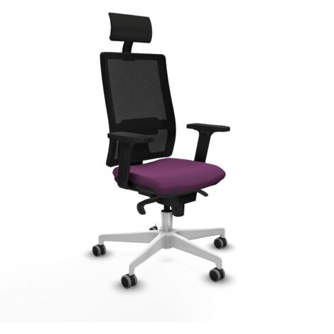 Horna sincro malla negra similpiel morado brazos 2D base blanca cabecero fijo ruedas 65mm engomadas