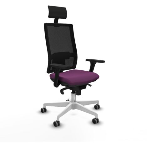 Horna sincro malla negra similpiel morado brazos 3D base blanca cabecero fijo ruedas 65mm engomadas