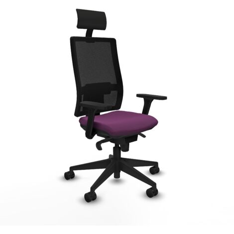 Horna sincro malla negra similpiel morado brazos 3D base piramidal cabecero fijo ruedas 65mm nailon
