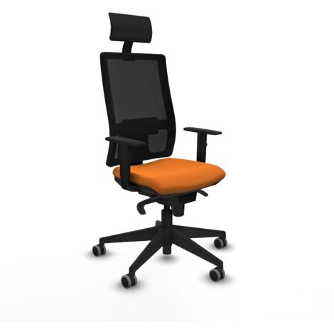 Horna sincro malla negra similpiel naranja brazos 1D base piramidal cabecero fijo ruedas 65mm engomadas