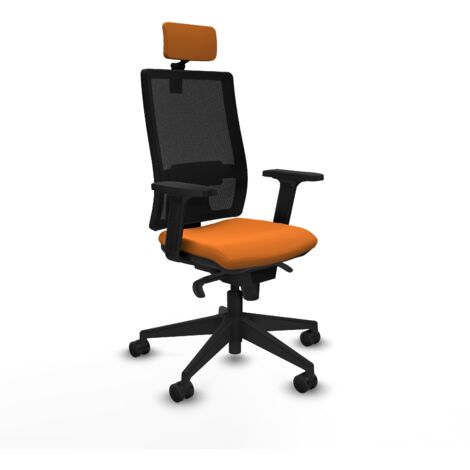 Horna sincro malla negra similpiel naranja brazos 2D base piramidal cabecero 2D ruedas 65mm nailon