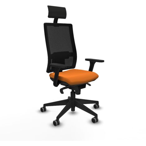 Horna sincro malla negra similpiel naranja brazos 3D base piramidal cabecero fijo ruedas 65mm engomadas