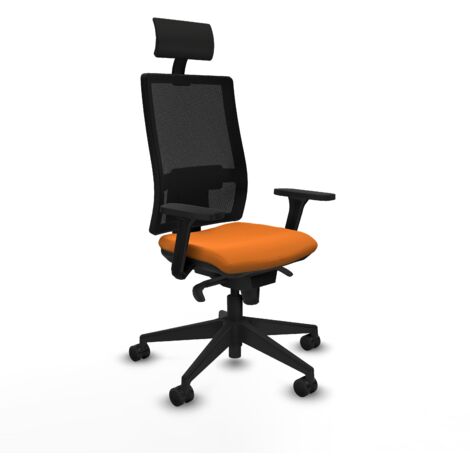 Horna sincro malla negra similpiel naranja brazos 3D base piramidal cabecero fijo ruedas 65mm nailon